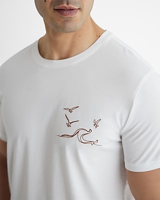 Embroidered Wave Perfect Pima Cotton Graphic T-Shirt White Men's