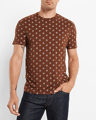 Geo Print Crew Neck T-Shirt Brown Men's L