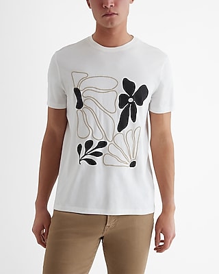 Embroidered Abstract Floral Graphic Perfect Pima Cotton T-Shirt White Men's