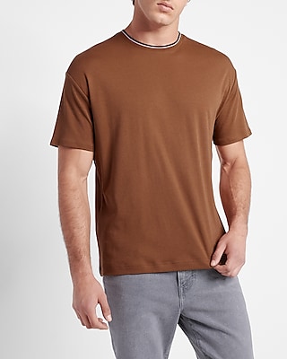 Solid Tipped Crew Neck T-Shirt Brown Men's S