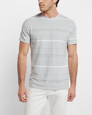 Striped Luxe Pique Crew Neck T-Shirt Gray Men's XS