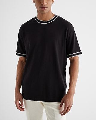 Relaxed Solid Tipped Luxe Pique T-Shirt Black Men's XS
