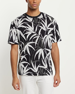 Relaxed Palm Print Perfect Pima Cotton Crew Neck T-Shirt