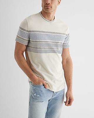 Striped Luxe Pique Crew Neck T-Shirt Neutral Men's M