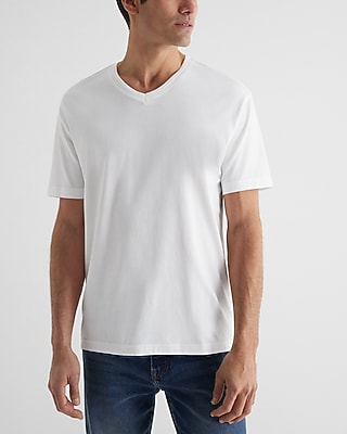 Relaxed Solid Perfect Pima Cotton Ribbed V-Neck T-Shirt