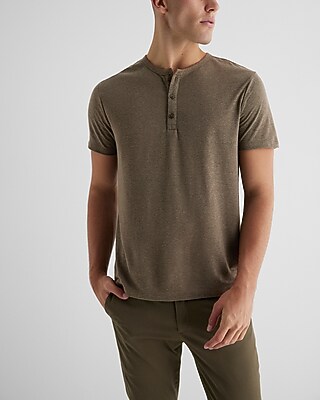 Linen-Blend Henley Green Men's XS