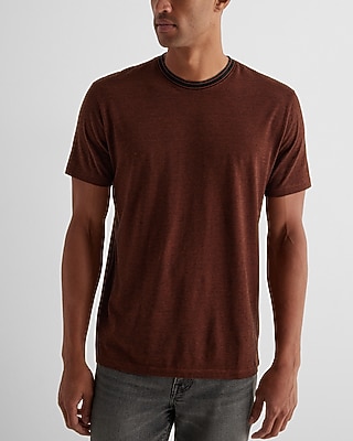 Striped Collar Perfect Pima Cotton T-Shirt Brown Men's M