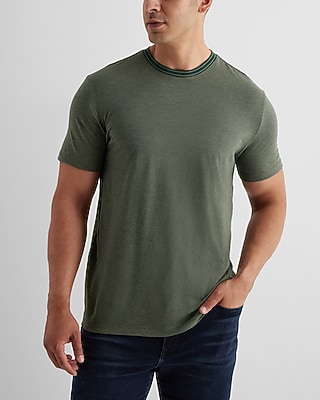 Striped Collar Perfect Pima Cotton T-Shirt Green Men's L Tall