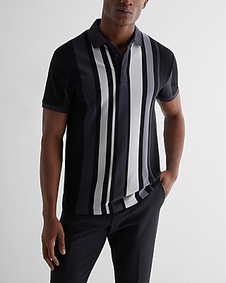 Striped Luxe Pique Polo Black Men's L