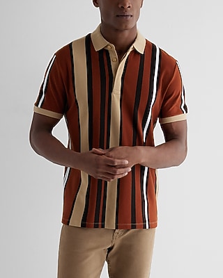 Striped Luxe Pique Polo Brown Men's XL