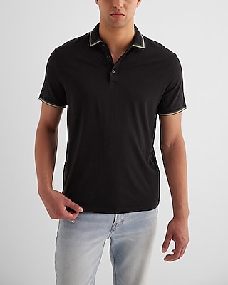 Multi Stripe Tipped Collar Perfect Pima Cotton Polo Black Men's M