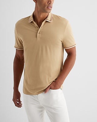 Multi Stripe Tipped Collar Perfect Pima Cotton Polo Multi-Color Men's M