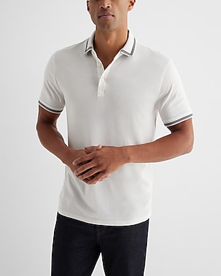 Multi Stripe Tipped Collar Perfect Pima Cotton Polo White Men's XL
