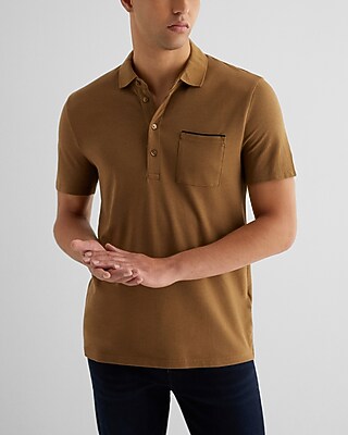 Tipped Pocket Luxe Pique Polo Brown Men's XXL Tall