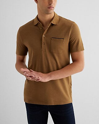 Big & Tall Tipped Pocket Luxe Pique Polo Brown Men's XXL