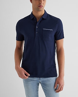 Tipped Pocket Luxe Pique Polo Blue Men's XL