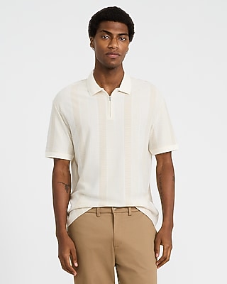 Striped Classic Fit Luxe Pique Zip Polo