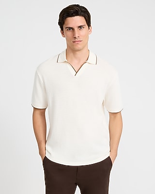 Classic Fit Tipped Textured Johnny Collar Polo