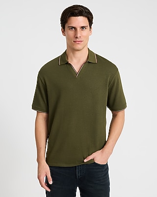 Classic Fit Tipped Textured Johnny Collar Polo