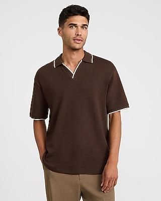 Express Men's Classic Fit Tipped Textured Johnny Collar Polo in French Roast XL