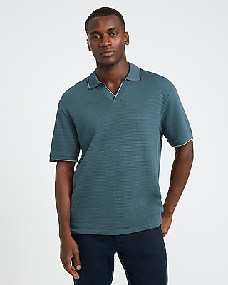 Classic Fit Tipped Textured Johnny Collar Polo