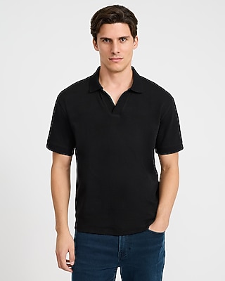 Classic Fit Textured Camo Jacquard Johnny Collar Polo
