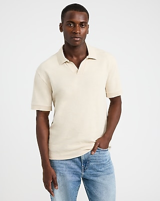 Classic Fit Textured Camo Jacquard Johnny Collar Polo