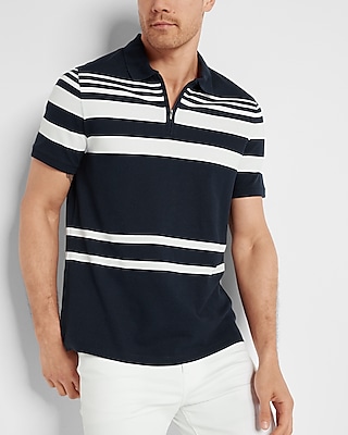 Striped Luxe Pique Zip Polo