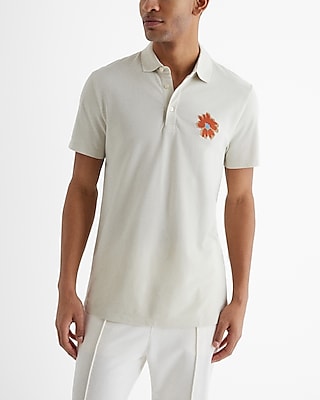 Embroidered Floral Graphic Luxe Pique Polo Neutral Men's L Tall