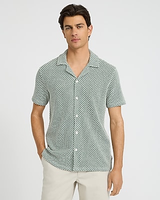 Textured Geo Print Cotton-Blend Polo