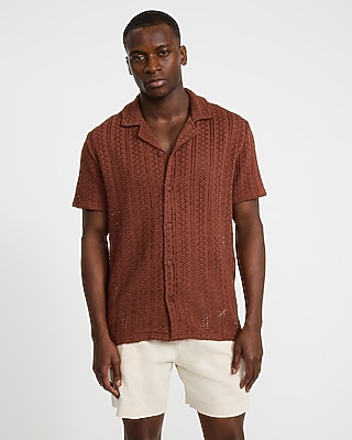 Crochet Cotton-Blend Short Sleeve Polo