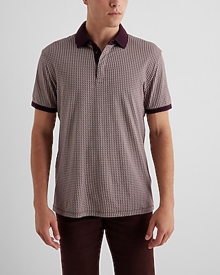 Striped Hem Geo Print Perfect Pima Cotton Polo Purple Men's L Tall