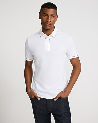 Big & Tall Piped Luxe Pique Polo White Men's XXL