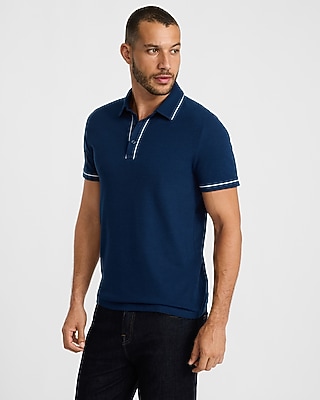 Piped Luxe Pique Polo Blue Men's L