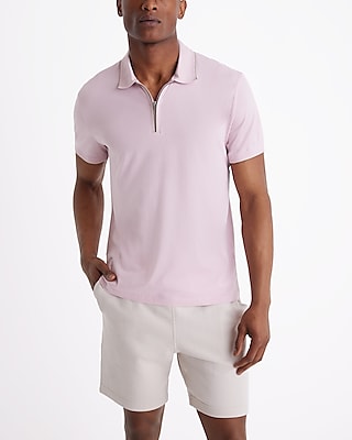 Tipped Perfect Pima Cotton Zip Polo Pink Men's L