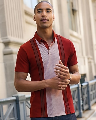 Striped Luxe Pique Polo Red Men's XL