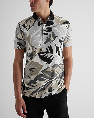 Abstract Leaf Print Cotton-Blend Polo