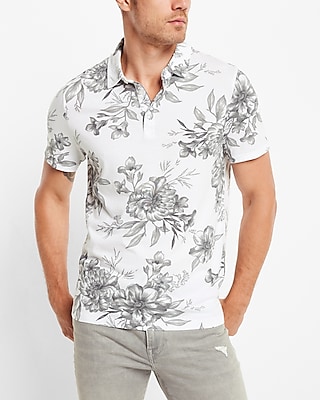 Floral Jersey Polo White Men's XL