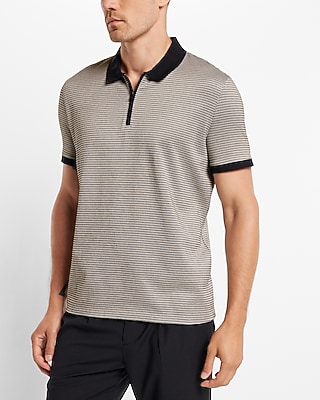Tipped Jacquard  Zip Polo Black Men's XS