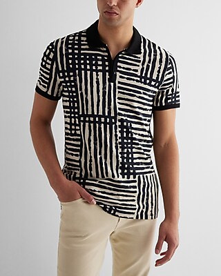 Painted Grid Luxe Pique Zip Polo