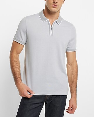 Tipped Contrast Collar Jacquard Zip Polo Gray Men's S