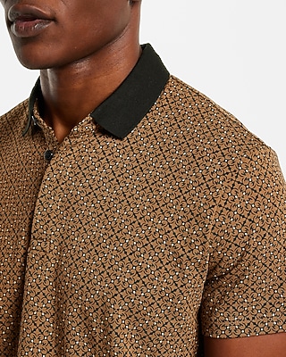 Geo Print Contrast Collar Moisture-Wicking Performance Polo