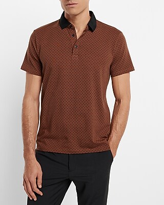 Geo Print Contrast Collar Moisture-Wicking Performance Polo