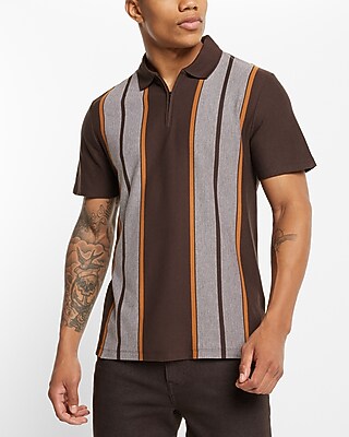 Striped Luxe Pique Zip Polo Brown Men's L