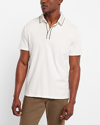 Stripe Tipped Flat Knit Polo White Men's XS