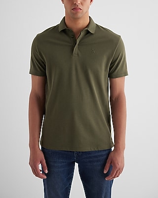 Solid Embroidered Logo Moisture-Wicking Luxe Pique Polo Green Men's XS