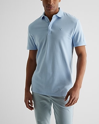 Solid Embroidered Logo Moisture-Wicking Luxe Pique Polo Blue Men's XS