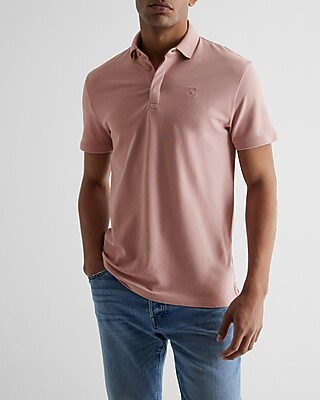 Solid Embroidered Logo Moisture-Wicking Luxe Pique Polo Pink Men's XS
