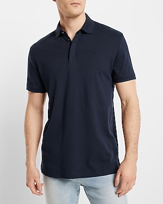 Solid Embroidered Logo Moisture-Wicking Luxe Pique Polo Blue Men's L Tall