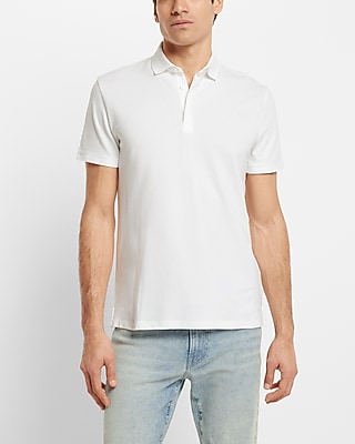 Solid Embroidered Logo Moisture-Wicking Luxe Pique Polo White Men's XL